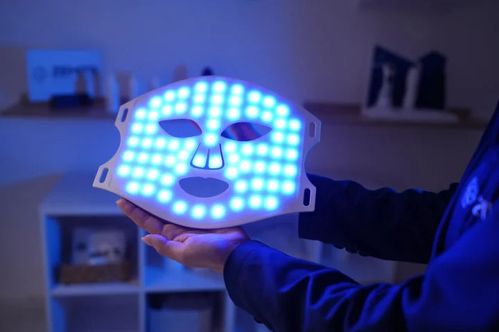 MaiSkin LED mask illuminated in the combined blue and green program
