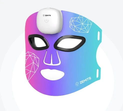Zemits MaiSkin soft silicone LED light therapy mask with its forehead-mounted controller