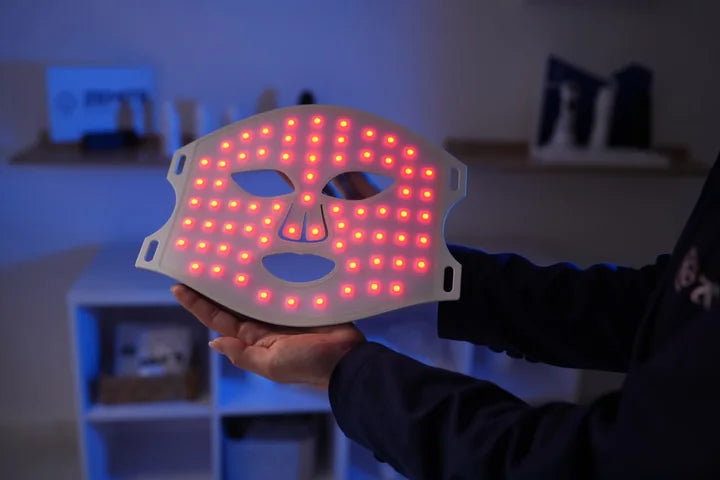 MaiSkin LED mask illuminated in red mode